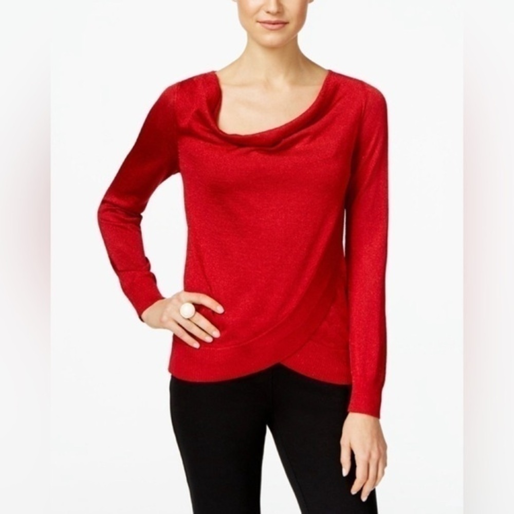 ❤️ INC International Concepts Metallic Draped Knit Top Red Medium